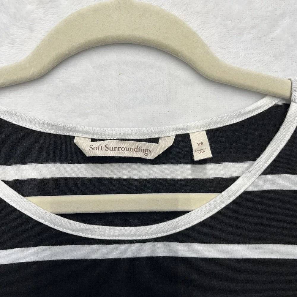 Soft Surroundings Ruffle Sleeve Top Womens XS Jersey Knit Striped Black White